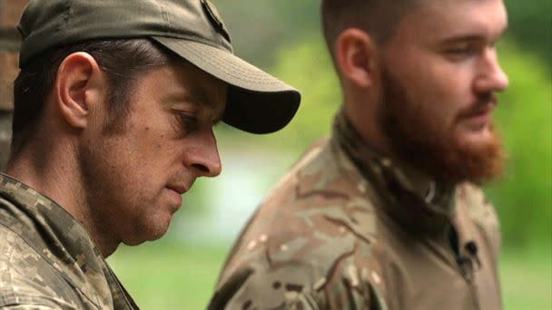 PHOTO: Ukrainian soldiers Sergiy and Andriy speak about a battle where they were in a Bradley vehicle. (ABC News)