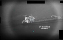 U.S. Navy claims Iran fired on a tanker after it tried to seize and take two oil tanks.