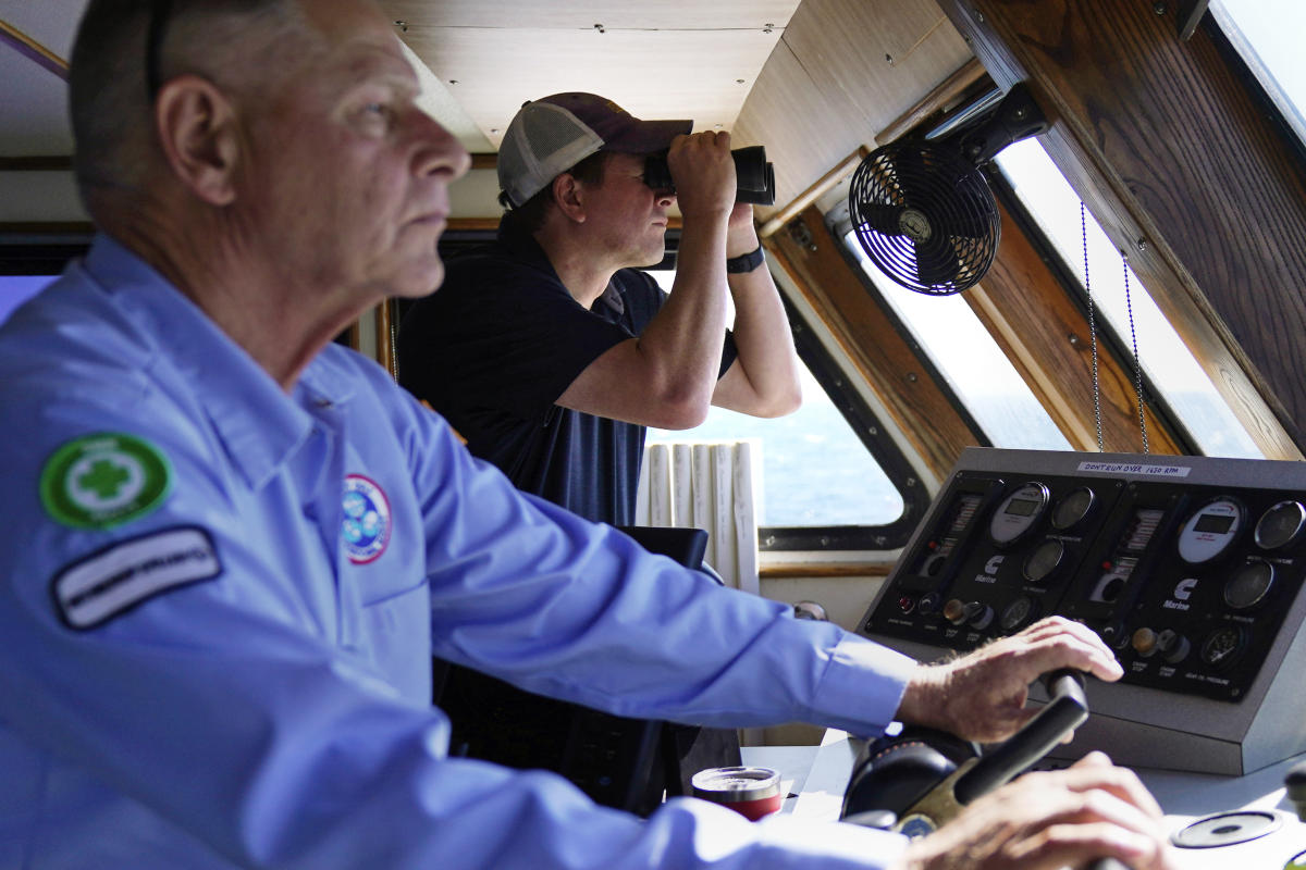 American boat patrols waters around new offshore wind farms to protect jobs