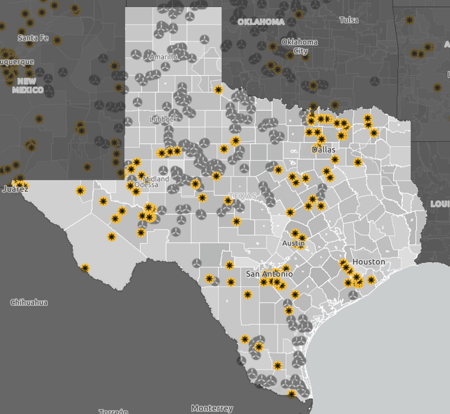 Wind and Solar Farms in Texas