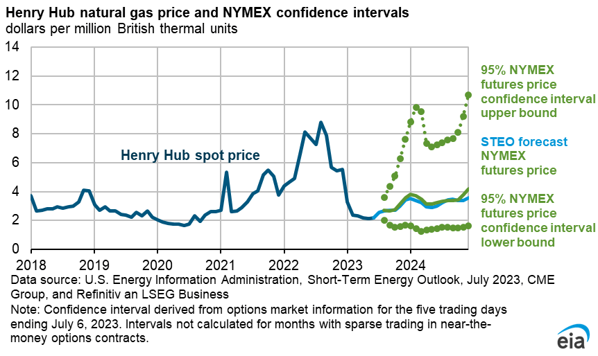 Henry Hub natural gas price and NYMEX confidence interval