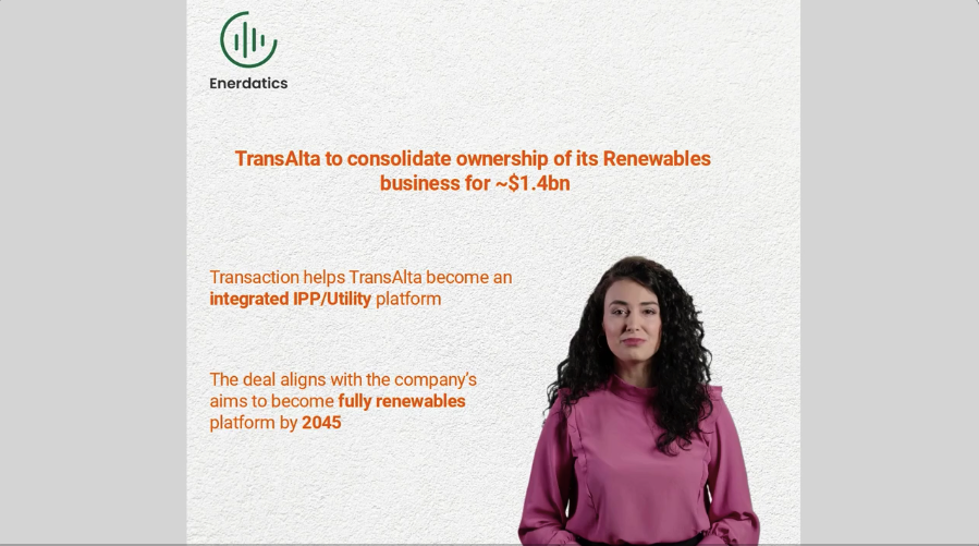 TransAlta Corp to consolidate ownership of TransAlta Renewables for an enterprise value of ~$1.4bn