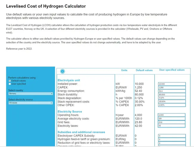 Levelised Cost of Hydrogen  | LCOH  Calculator