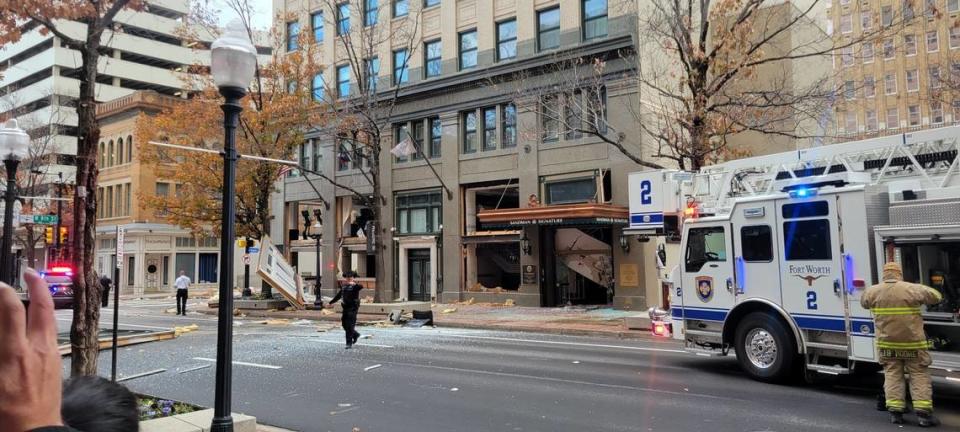 An explosion blew out the ground floor of the Sandman Signature Hotel in downtown Fort Worth on Monday afternoon, Jan. 8, 2024. At least 11 people were injured.