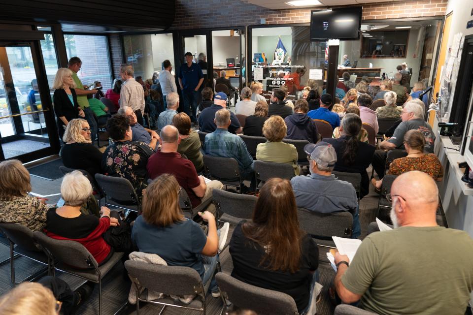 Many people attended the Douglas County Planning Commission public hearing on Oct. 23, 2023, inside City Hall in Lawrence to express their opinions on wind turbines in their county. Shawnee County Planning Commission is considering similar steps.
