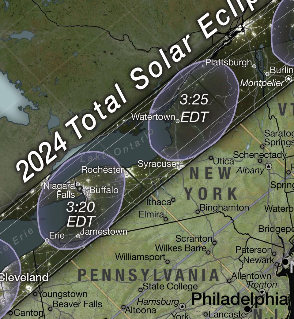 zoomed shot of nasa map showing eclipse path over new york