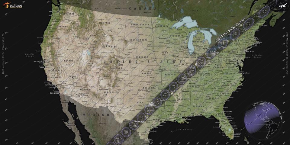 NASA map shows where and when to see the total solar eclipse of April 2024, as the path of totality crosses the US