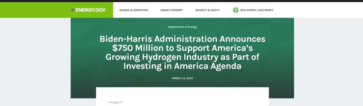 US | Administration Announces $750 Million to Support America’s Growing Hydrogen Industry