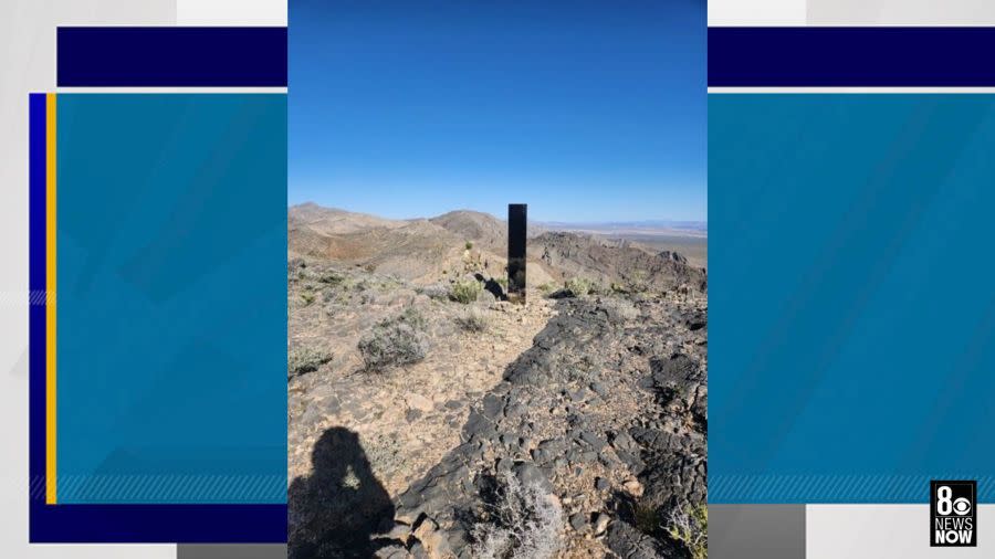 A mysterious monolith was spotted by Las Vegas Search & Rescue near Gass Peak just north of the Las Vegas valley over the weekend. (LVMPD Search and Rescue)