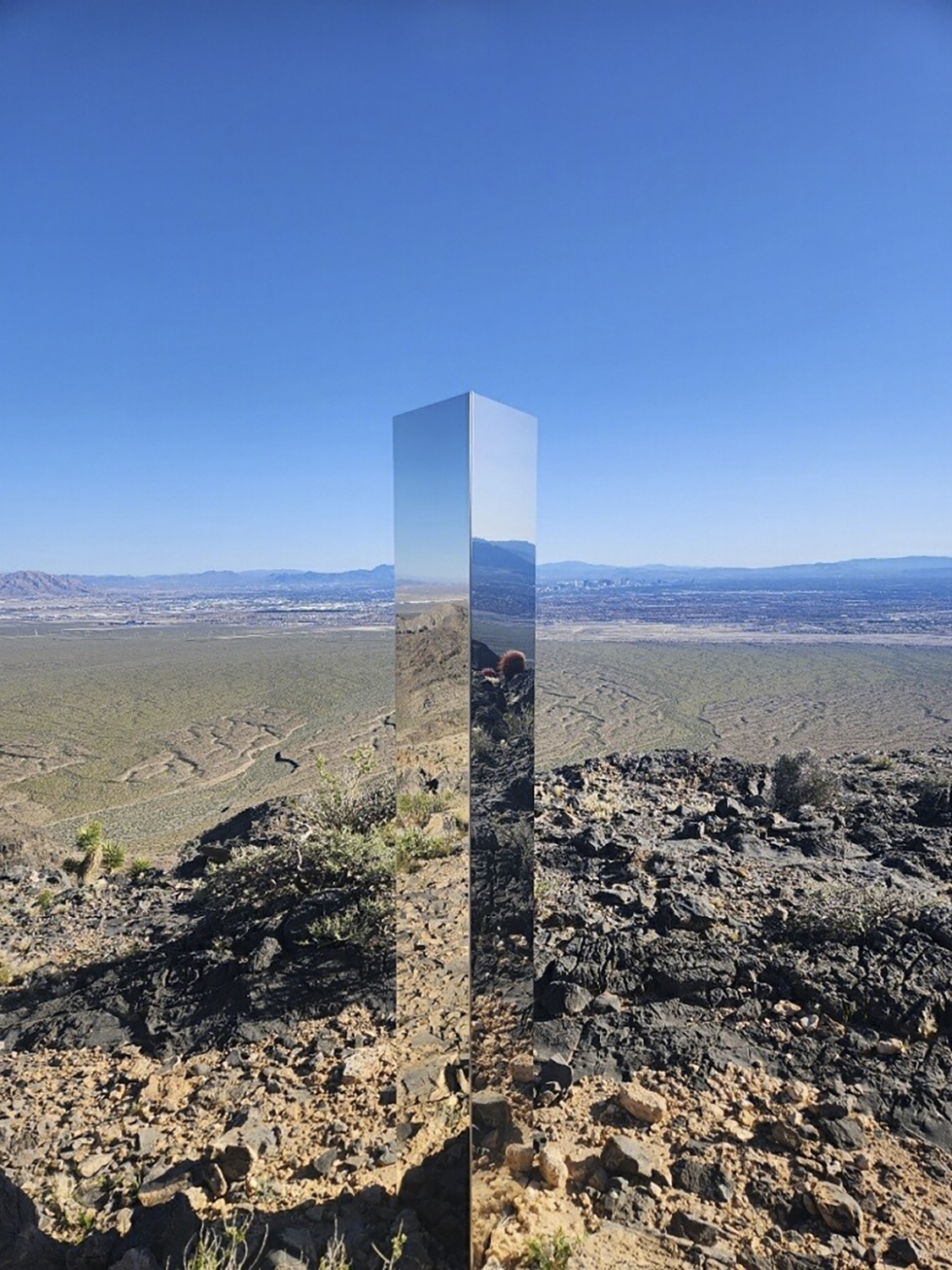 Shiny monolith removed from mountains outside Las Vegas. How it got there still is a mystery