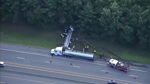 Oil tanker crash, hazmat response shuts down highway near Massachusetts-New Hampshire border