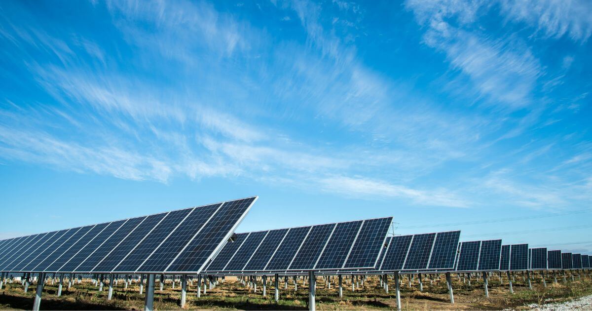 Solar panel in a field denoting agrivoltaics