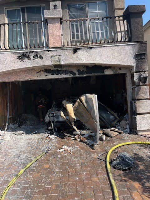 5 engines, 1 ladder truck, 2 rescues, 2 chief officers, 2 investigators and 1 air resource were used to put out a fire at a home in the Las Vegas valley (fire officials)