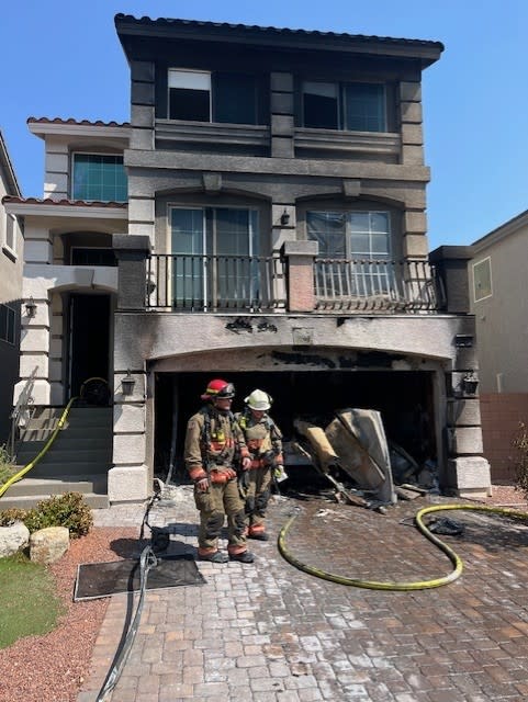 5 engines, 1 ladder truck, 2 rescues, 2 chief officers, 2 investigators and 1 air resource were used to put out a fire at a home in the Las Vegas valley (fire officials)