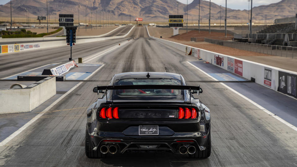 The Shelby GT500 Code Red from behind