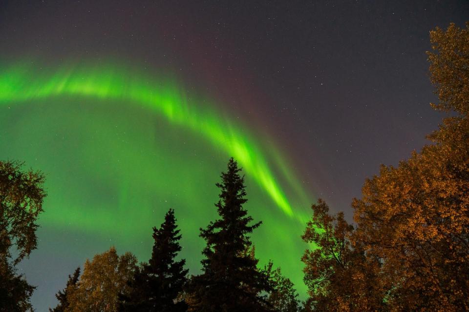 PHOTO: Northern lights (Aurora Borealis) illuminate the sky in Alaska, September 16, 2024. (Hasan Akbas/Anadolu via Getty Images)