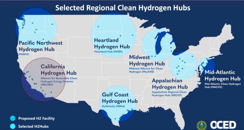 Map of U.S. clean hydrogen hubs