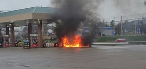 ‘Pretty intense;’ Video shows fire engulf truck at Kroger gas station