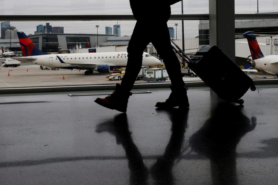 People walking through airport