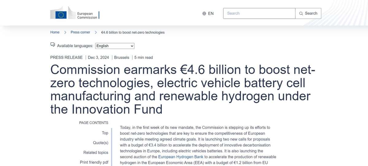 EU Hydrogen Bank  | Commission earmarks €4.6 billion to boost net-zero technologies renewable hydrogen under the Innovation Fund