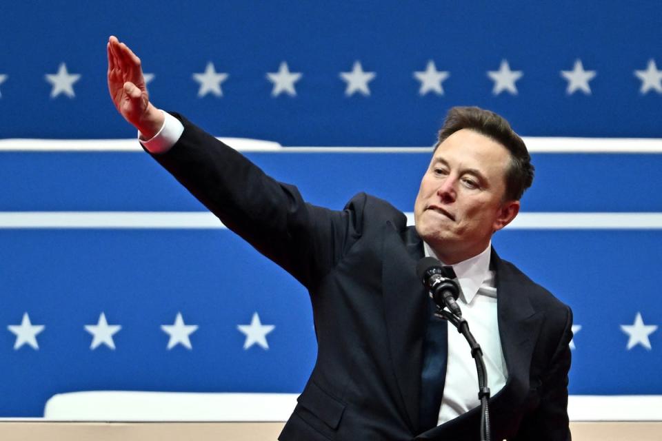 Musk sparked instant outrage after he made a gesture during onstage remarks that many compared to a Nazi-era salute (AFP via Getty Images)