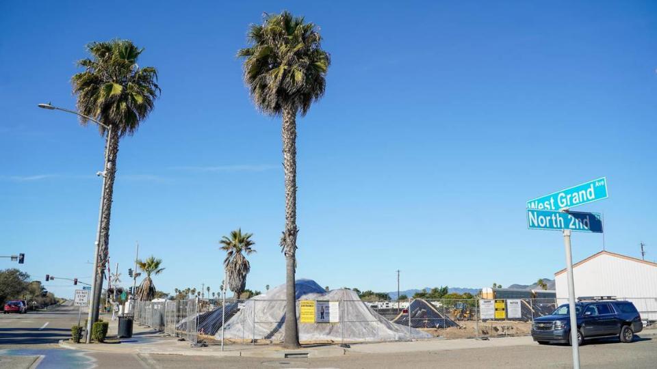 Construction work on a new mixed-use condominium and commercial space development at the former site of B.J.’s ATV Rentals at 197 West Grand Ave. in Grover Beach unearthed an oily substance that residents nearby could smell, pictured Tuesday, Dec. 31, 2024. Grover Beach community development director Megan Martin said the contaminated soil was expected in the building process, and will be removed by Friday, Jan. 10, 2025.