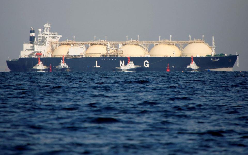 A liquefied natural gas (LNG) tanker