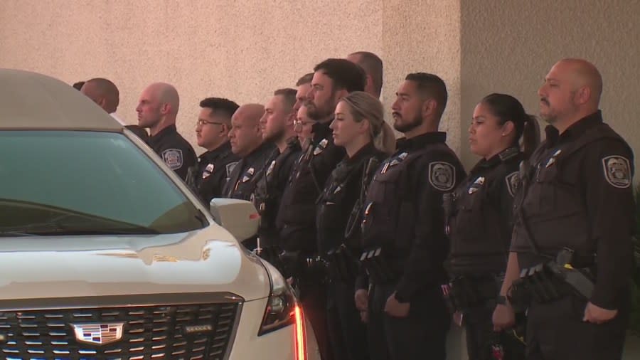 North Las Vegas police identified the officer killed in a deadly Tuesday shooting as Officer Jason Roscow, 46. A procession was held at 4 p.m. Wednesday, Feb. 5, 2025, from the Clark County Coroner’s Office to Palm Downtown Mortuary. KLAS