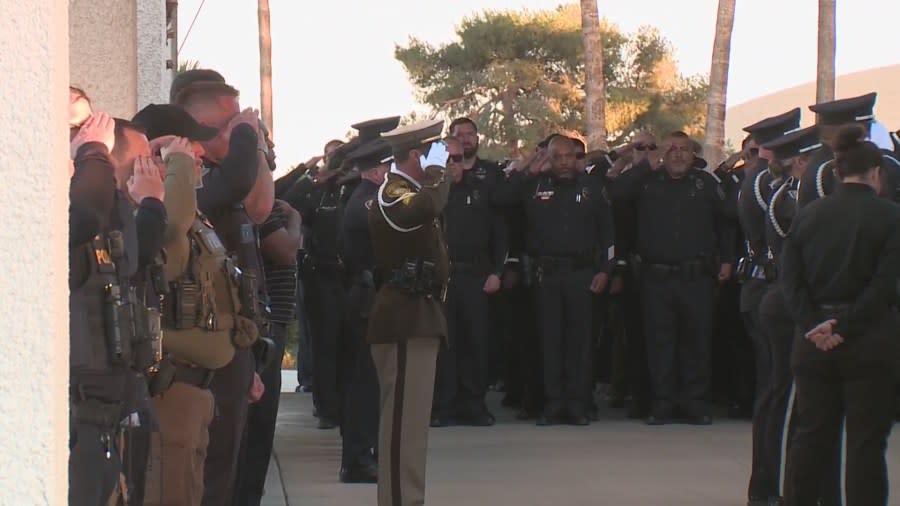 North Las Vegas police identified the officer killed in a deadly Tuesday shooting as Officer Jason Roscow, 46. A procession was held at 4 p.m. Wednesday, Feb. 5, 2025, from the Clark County Coroner’s Office to Palm Downtown Mortuary.