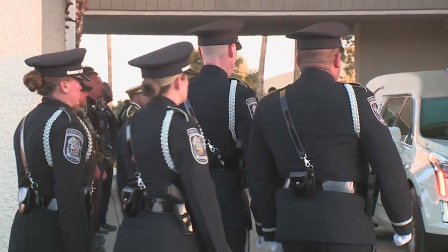 North Las Vegas police identified the officer killed in a deadly Tuesday shooting as Officer Jason Roscow, 46. A procession was held at 4 p.m. Wednesday, Feb. 5, 2025, from the Clark County Coroner’s Office to Palm Downtown Mortuary. KLAS