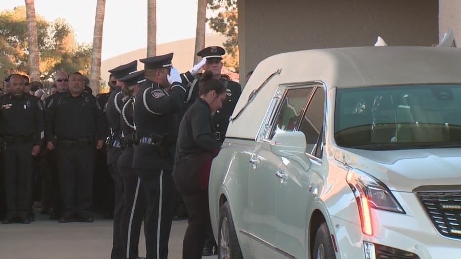 North Las Vegas police identified the officer killed in a deadly Tuesday shooting as Officer Jason Roscow, 46. A procession was held at 4 p.m. Wednesday, Feb. 5, 2025, from the Clark County Coroner’s Office to Palm Downtown Mortuary.