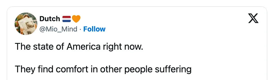 Tweet by Dutch: "The state of America right now. They find comfort in other people suffering."
