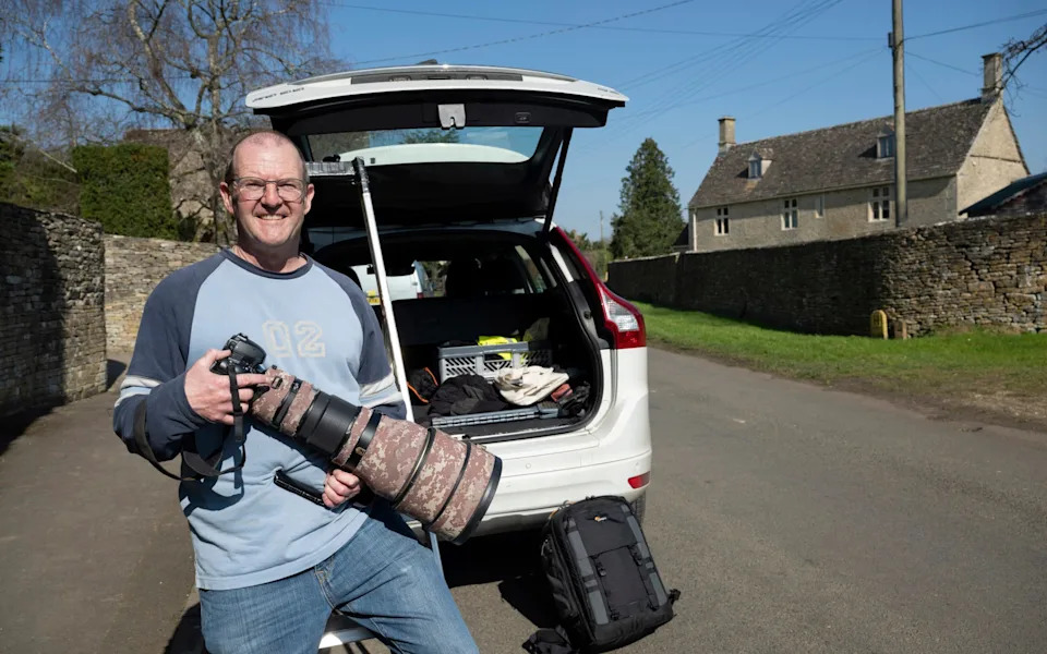 Considerate plane spotter Andy Kenyon in Marston Meysey, Wiltshire, March 19, 2026.