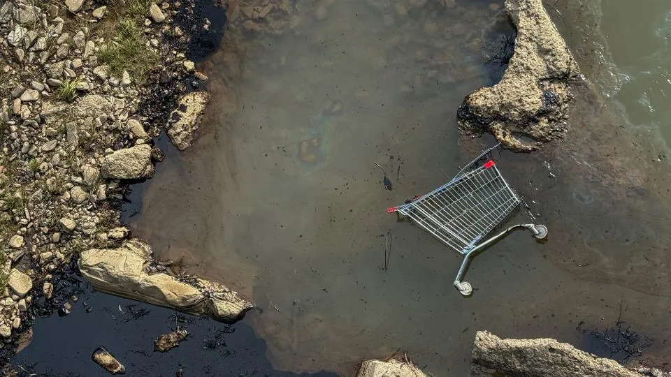 This photograph shows an oil spill in the river following recent drone attacks on the Tuapse oil refinery in Tuapse, Krasnodar region, on April 29, 2026. - Stringer/AFP/Getty Images