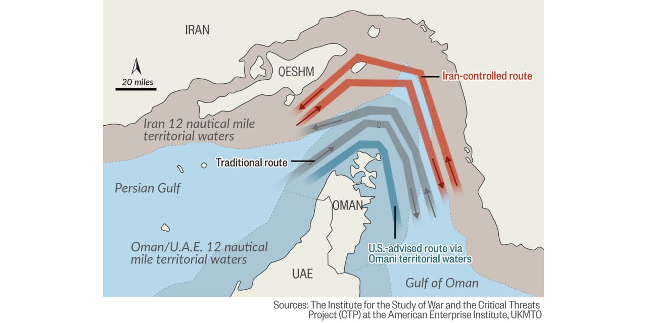 This narrow shipping lane is how Trump now wants oil tankers to navigate the Strait of Hormuz