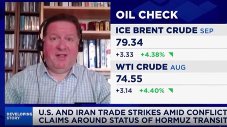 U.S. oil jumps above $75 a barrel after Trump reinstates Strait of Hormuz blockade on Iranian ships